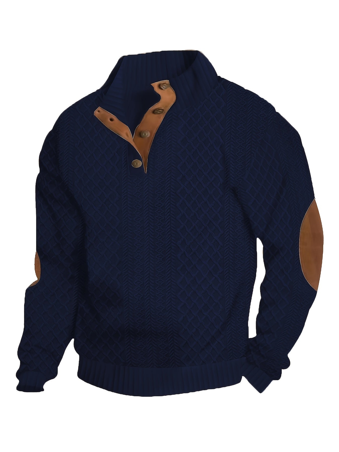 Men's Classic Jacquard Stand Collar Pullover Sweater - Casual Long Sleeve Knit Top for Fall/Winter, Polyester