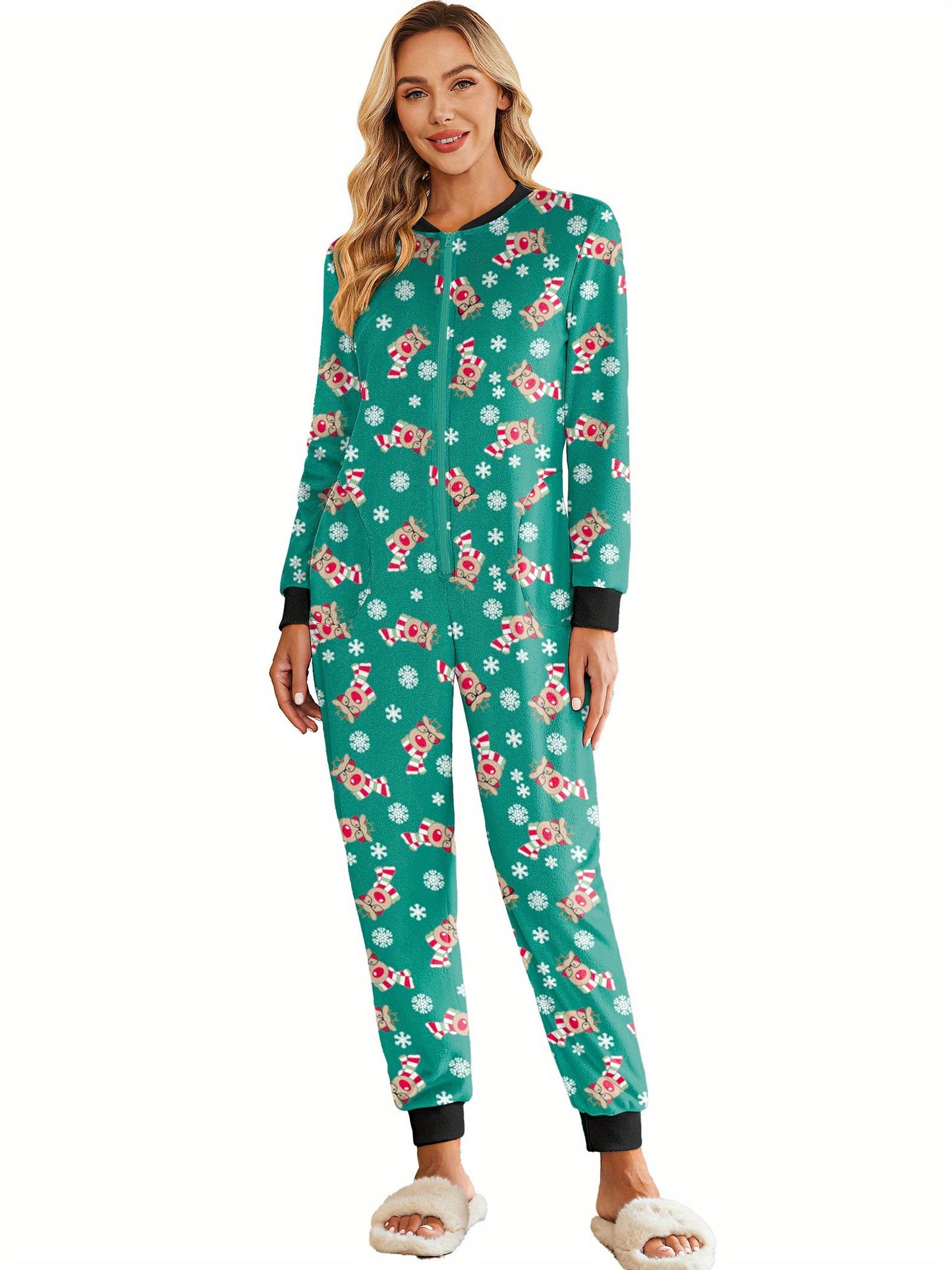 Christmas Pajamas for Family - Fleece Onesie Jumpsuit with Pockets