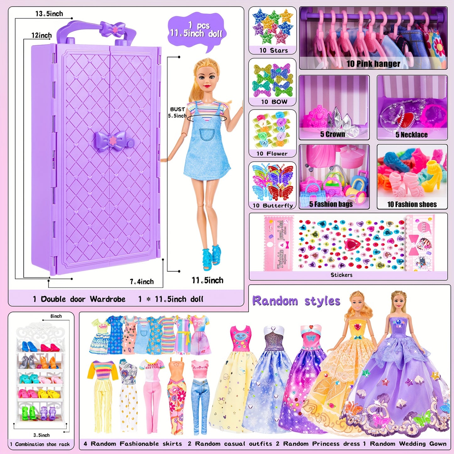 Fashion Girl Doll with Clothes - 91pcs