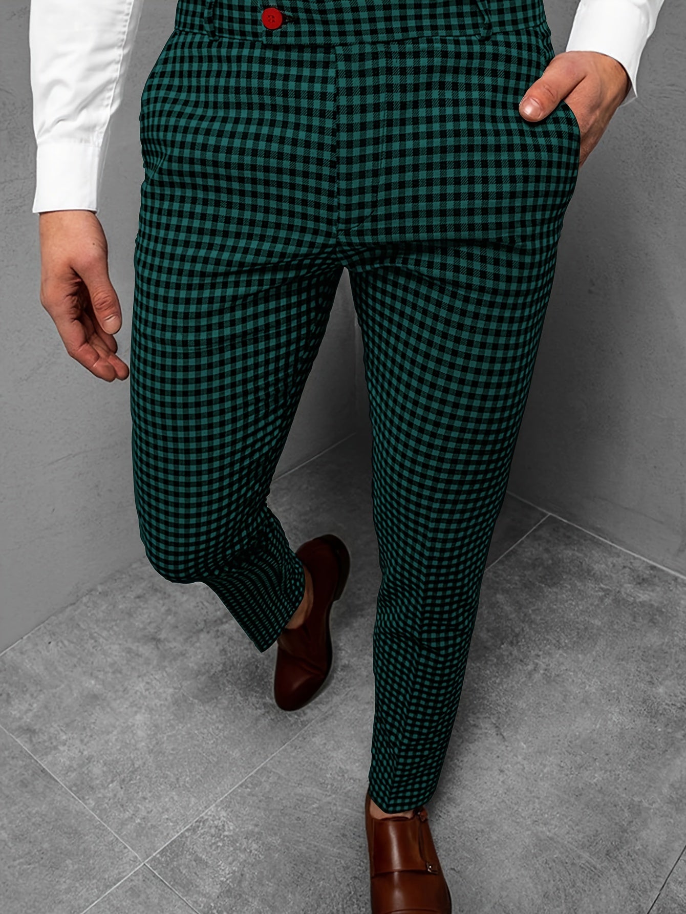 Old Money Style Mens Plaid Suit Pants