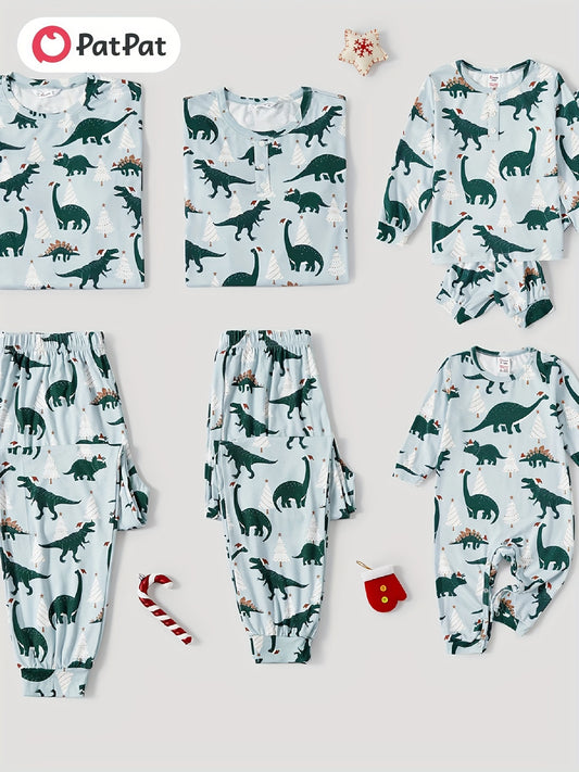 Christmas Dinosaur Tree Print Family Matching Pajama Set For Parents And Kids