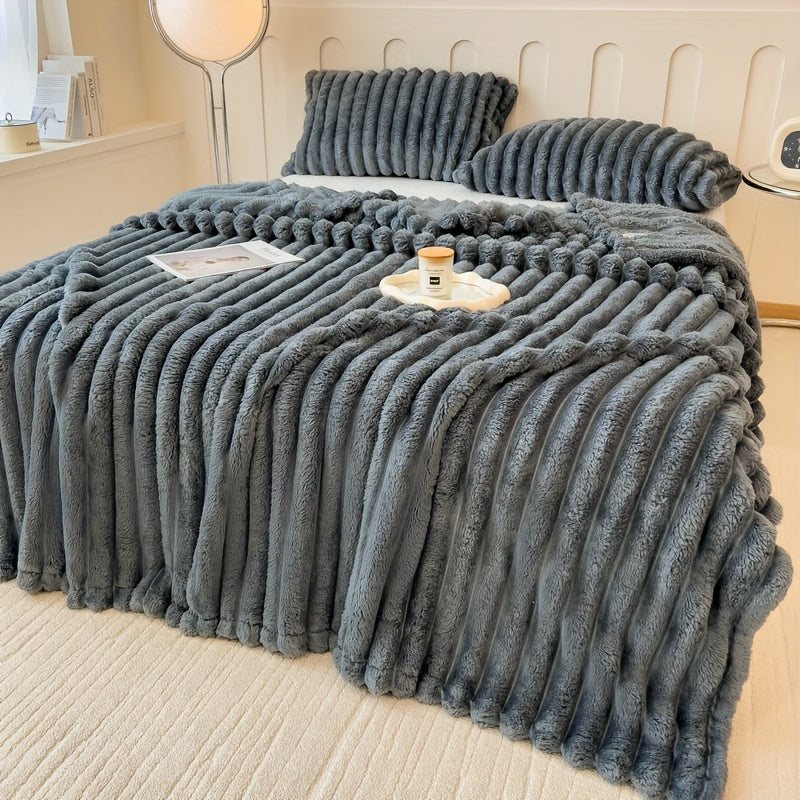 Luxurious Faux Rabbit Fur Throw Blanket - Soft, Warm & Cozy for Couch, Bed, Office, and Travel