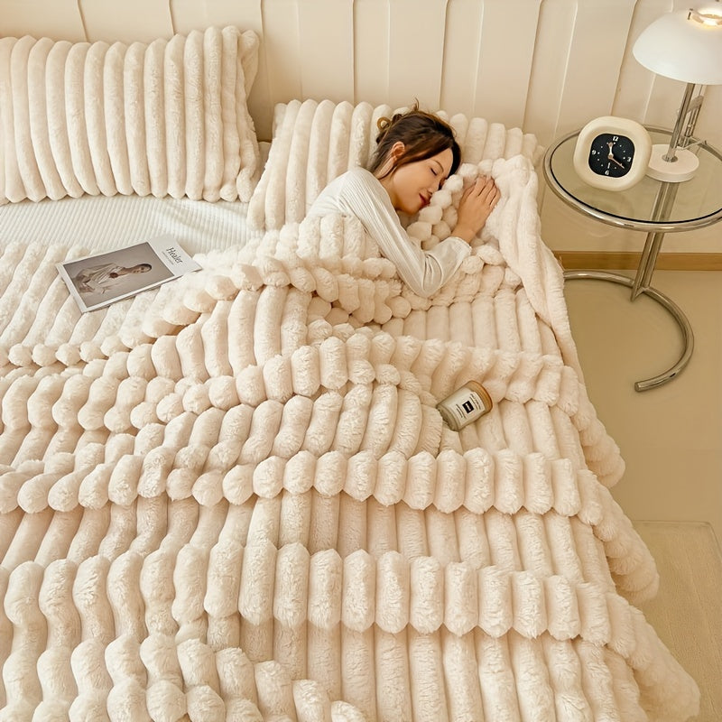 Luxurious Faux Rabbit Fur Throw Blanket - Soft, Warm & Cozy for Couch, Bed, Office, and Travel