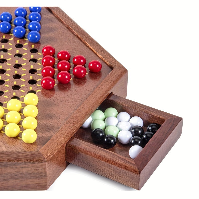 Wooden Chinese Checkers Strategy Game Set with Drawer - 72 Marbles, Up to 6 Players