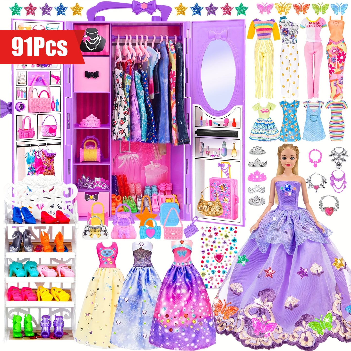 Fashion Girl Doll with Clothes - 91pcs