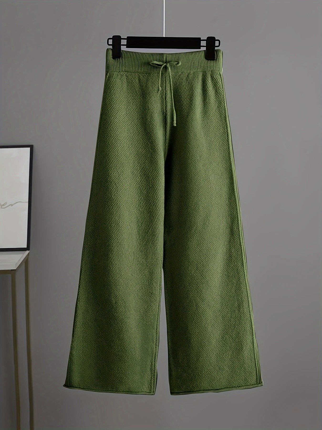 Cozy Knit Pants Set Drawstring Waist Wide Leg Pants