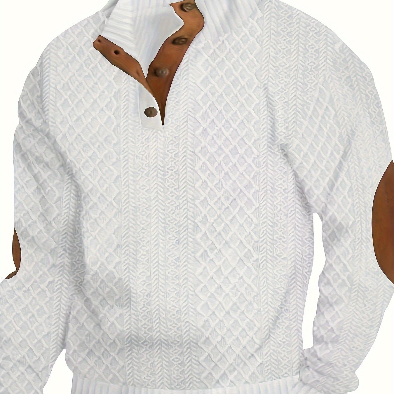 Men's Classic Jacquard Stand Collar Pullover Sweater - Casual Long Sleeve Knit Top for Fall/Winter, Polyester