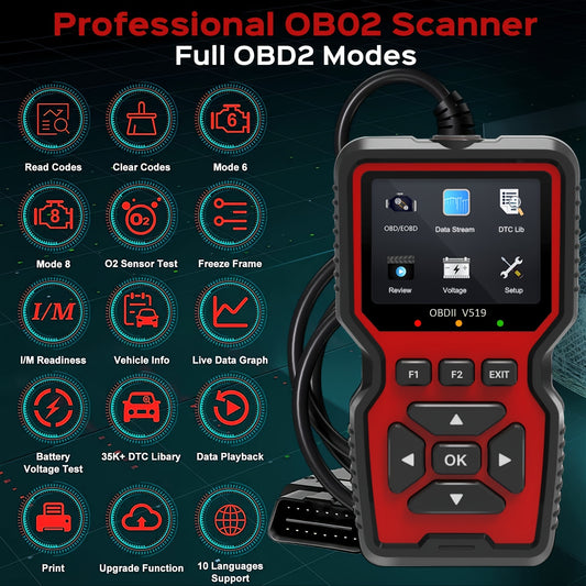 OBD2 Scanner Tool - Professional Diagnostic Code Reader with Live Data for Check Engine Light, OBDII Vehicle Compatibility