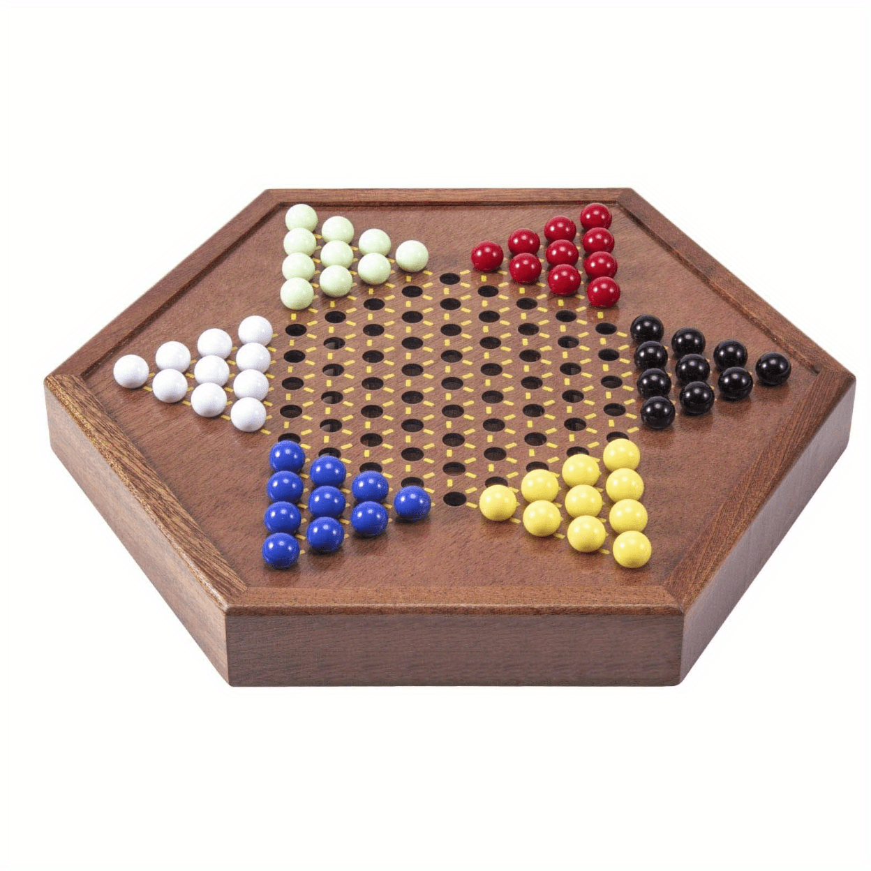 Wooden Chinese Checkers Strategy Game Set with Drawer - 72 Marbles, Up to 6 Players