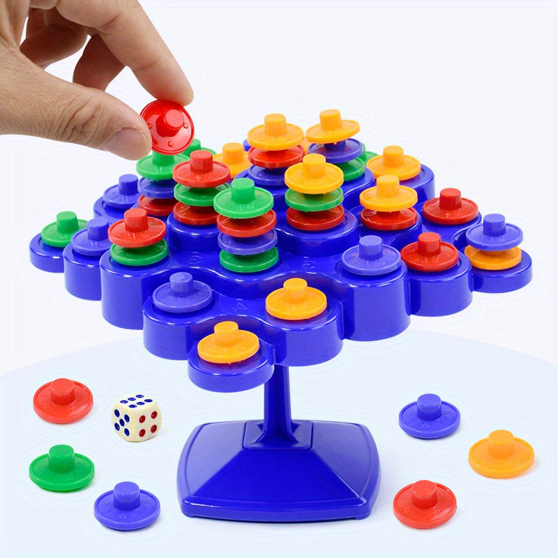 Blue 5-Level Balance Tree Game - Math Skills & Key Training Toy, Interactive Party Game with Dice Included