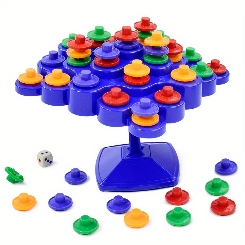 Blue 5-Level Balance Tree Game - Math Skills & Key Training Toy, Interactive Party Game with Dice Included