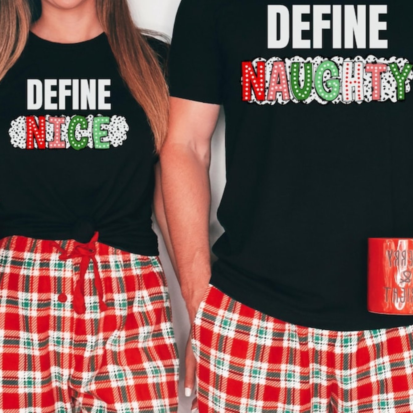 Festive Matching, Cozy 100% Cotton Couples' Christmas Pajama Set - Funny Heat Transfer Print, Short Sleeve & Round Neck T-Shirt for Men and Women, Machine Washable