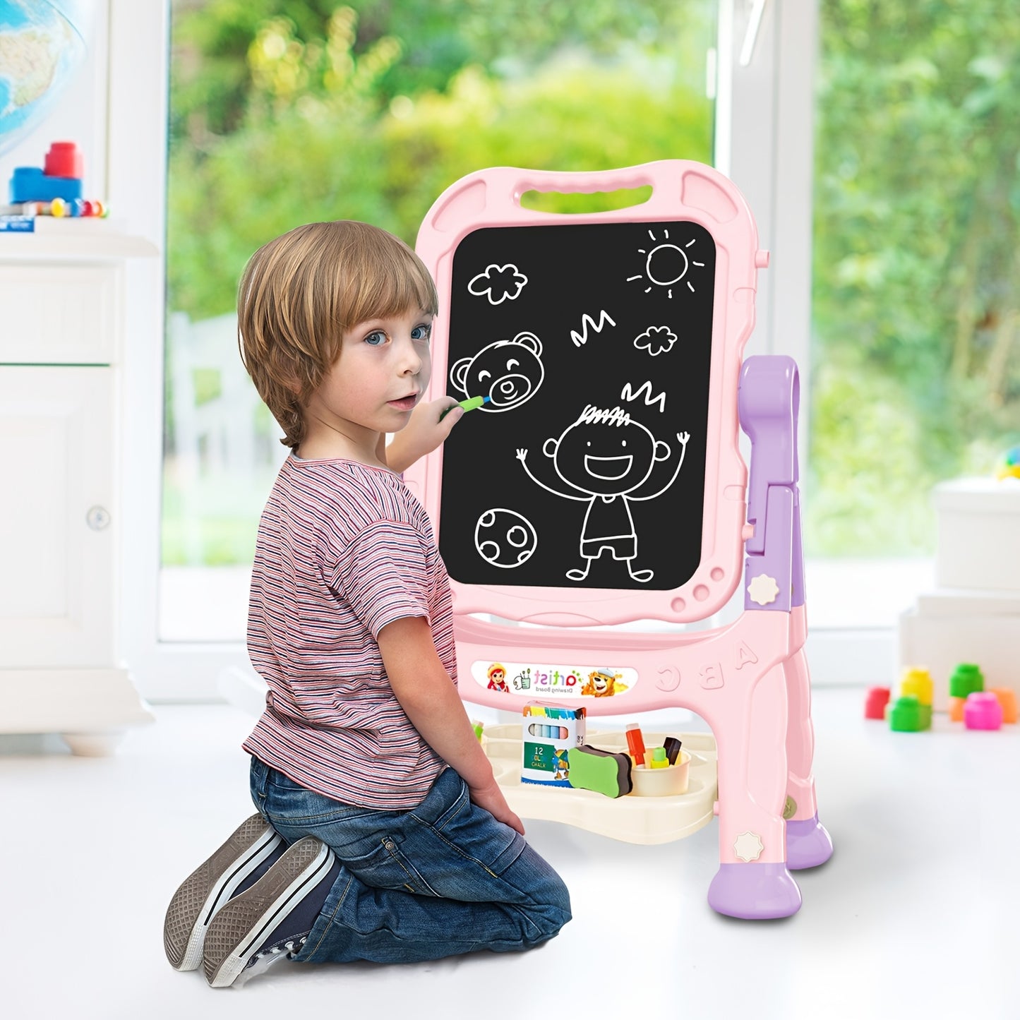 BATTOP Youngsters' Adjustable Art Easel - Dual-Sided Magnetic Drawing Board with Accessories, Perfect for Painting & Crafts, Ideal Birthday or Christmas Gift