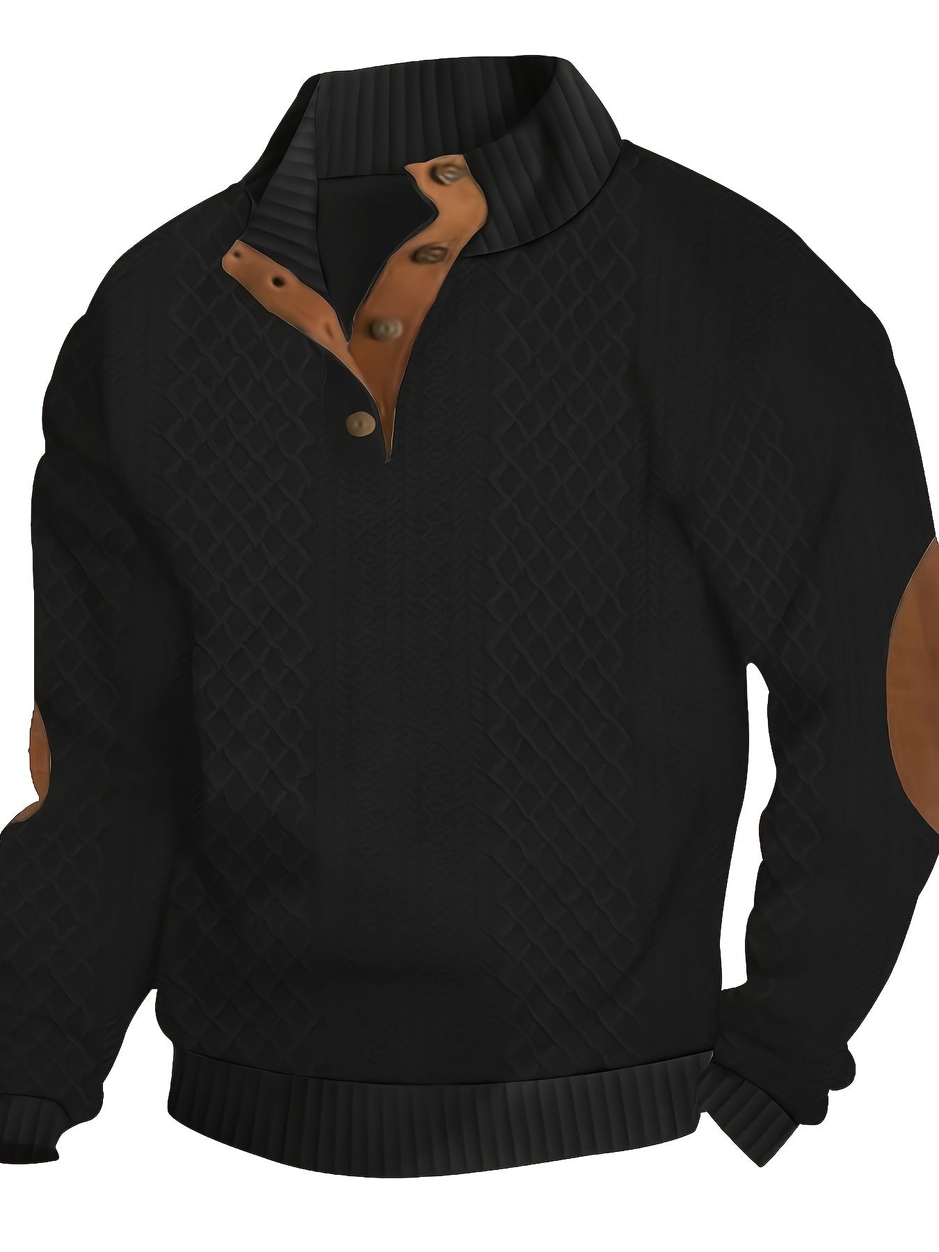 Men's Classic Jacquard Stand Collar Pullover Sweater - Casual Long Sleeve Knit Top for Fall/Winter, Polyester