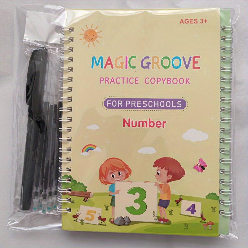 Youngsters' Early Learning Workbook Set with Pen - 4 Books, 6 Refills & Handle - Magic Word Exercise Book for Youngsters - Perfect Gift for Halloween, Christmas & Thanksgiving