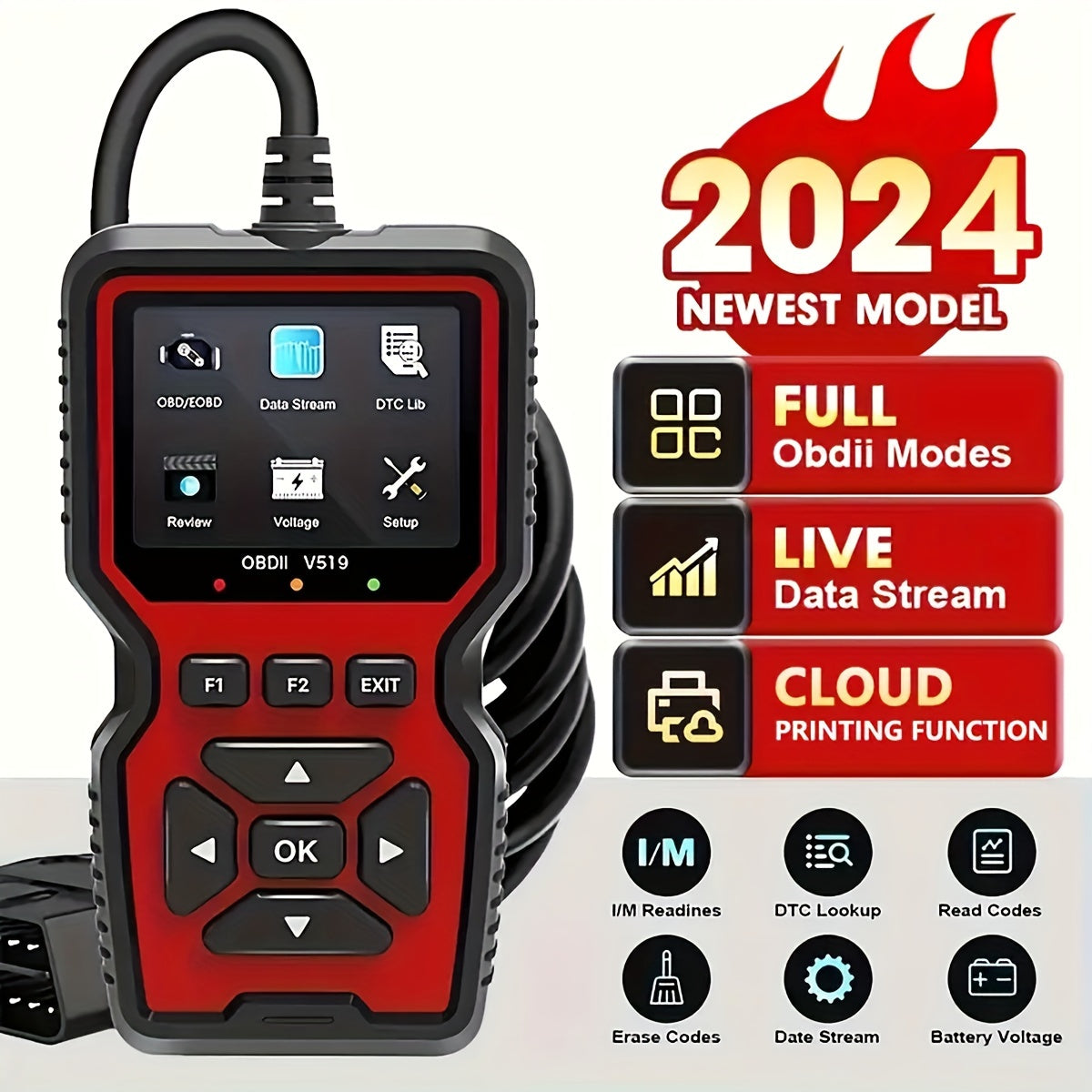 OBD2 Scanner Tool - Professional Diagnostic Code Reader with Live Data for Check Engine Light, OBDII Vehicle Compatibility