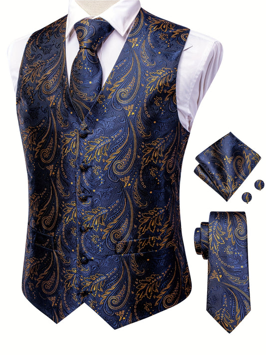 Premium Mens Vintage Paisley Sleeveless Vest Set