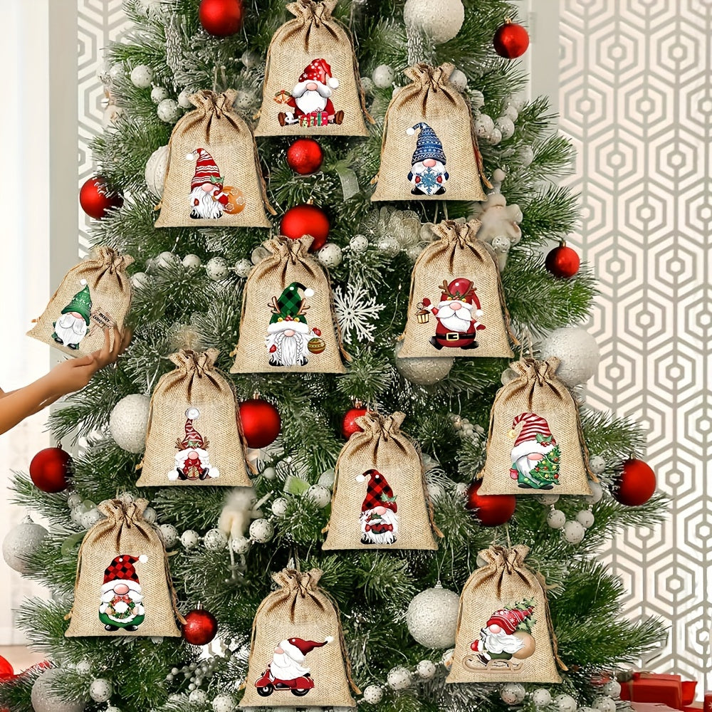 12pcs Christmas Burlap Gift Bag