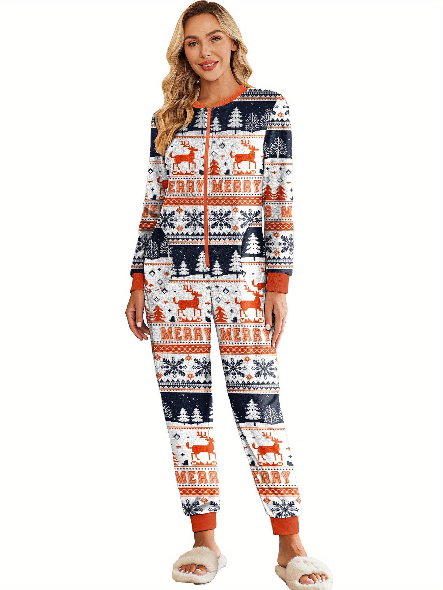 Christmas Pajamas for Family - Fleece Onesie Jumpsuit with Pockets