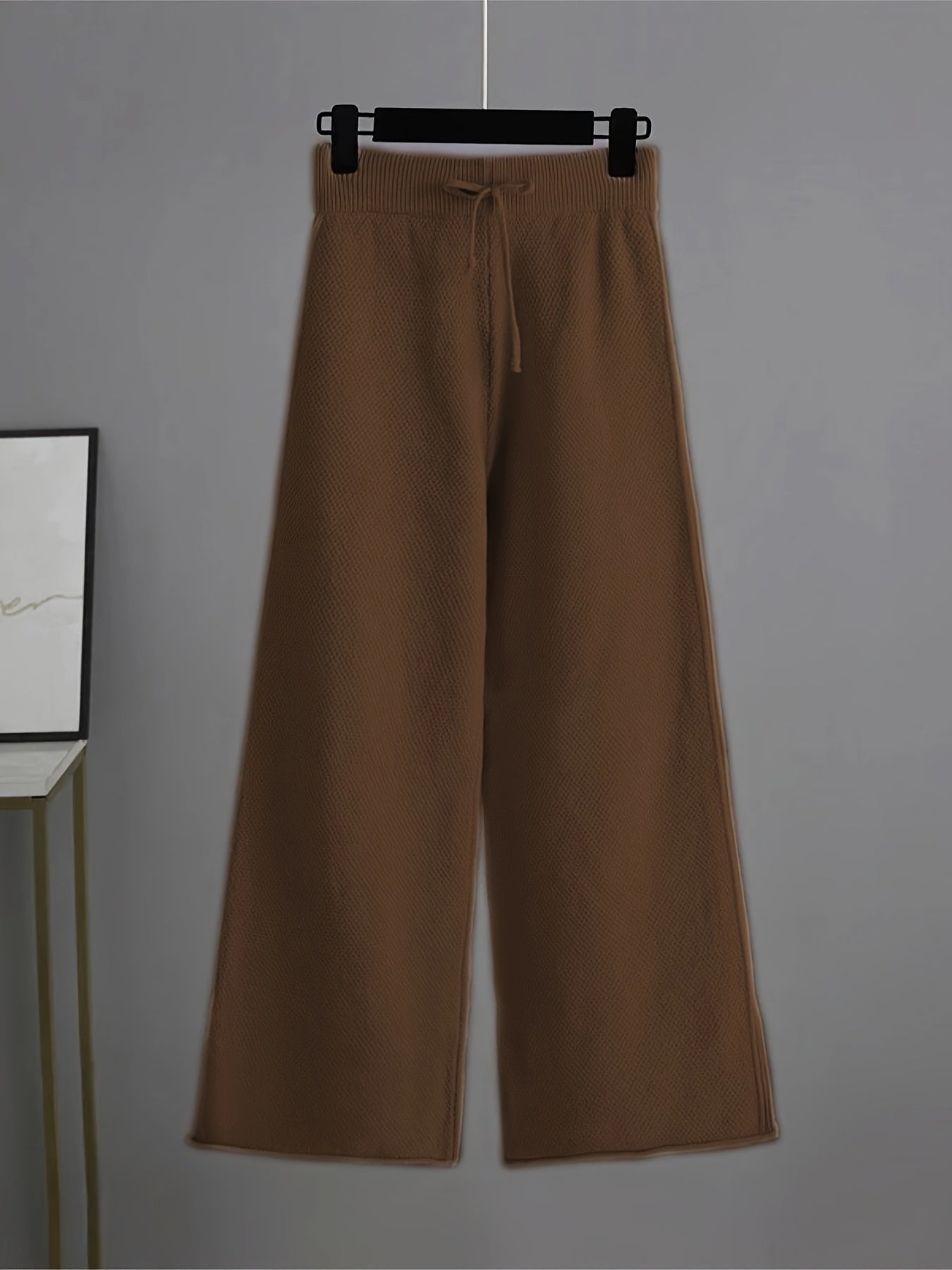 Cozy Knit Pants Set Drawstring Waist Wide Leg Pants