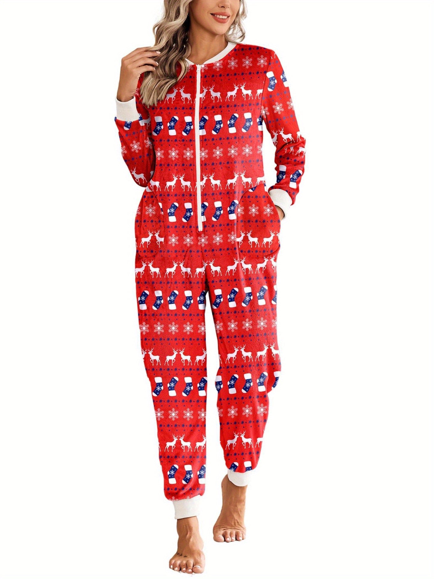 Christmas Pajamas for Family - Fleece Onesie Jumpsuit with Pockets