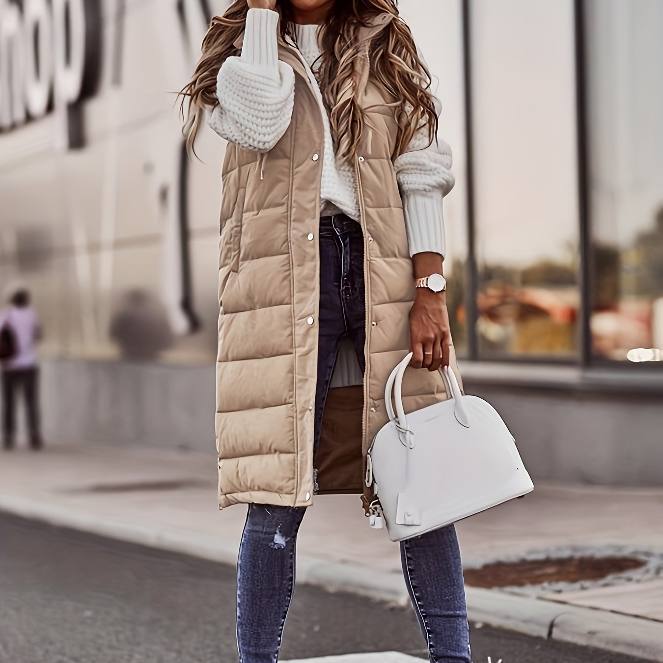 Chic Sleeveless Hooded Coat