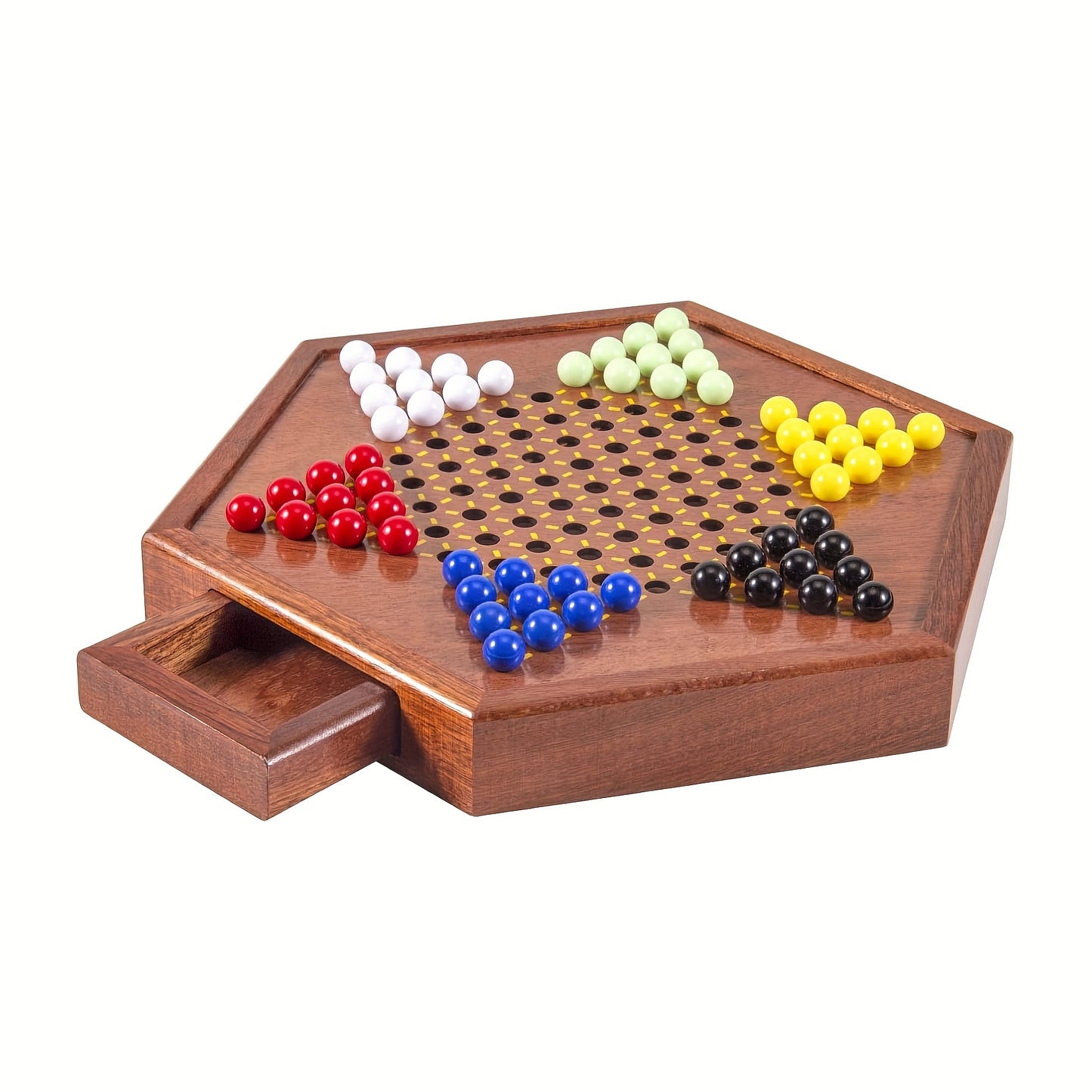 Wooden Chinese Checkers Strategy Game Set with Drawer - 72 Marbles, Up to 6 Players