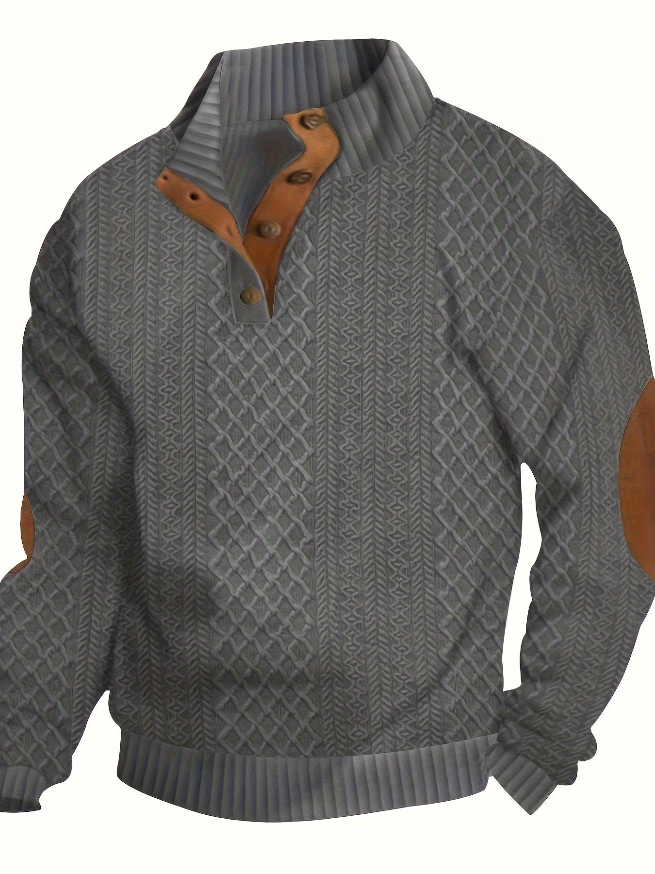 Men's Classic Jacquard Stand Collar Pullover Sweater - Casual Long Sleeve Knit Top for Fall/Winter, Polyester