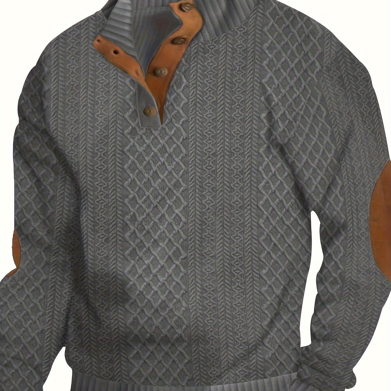 Men's Classic Jacquard Stand Collar Pullover Sweater - Casual Long Sleeve Knit Top for Fall/Winter, Polyester