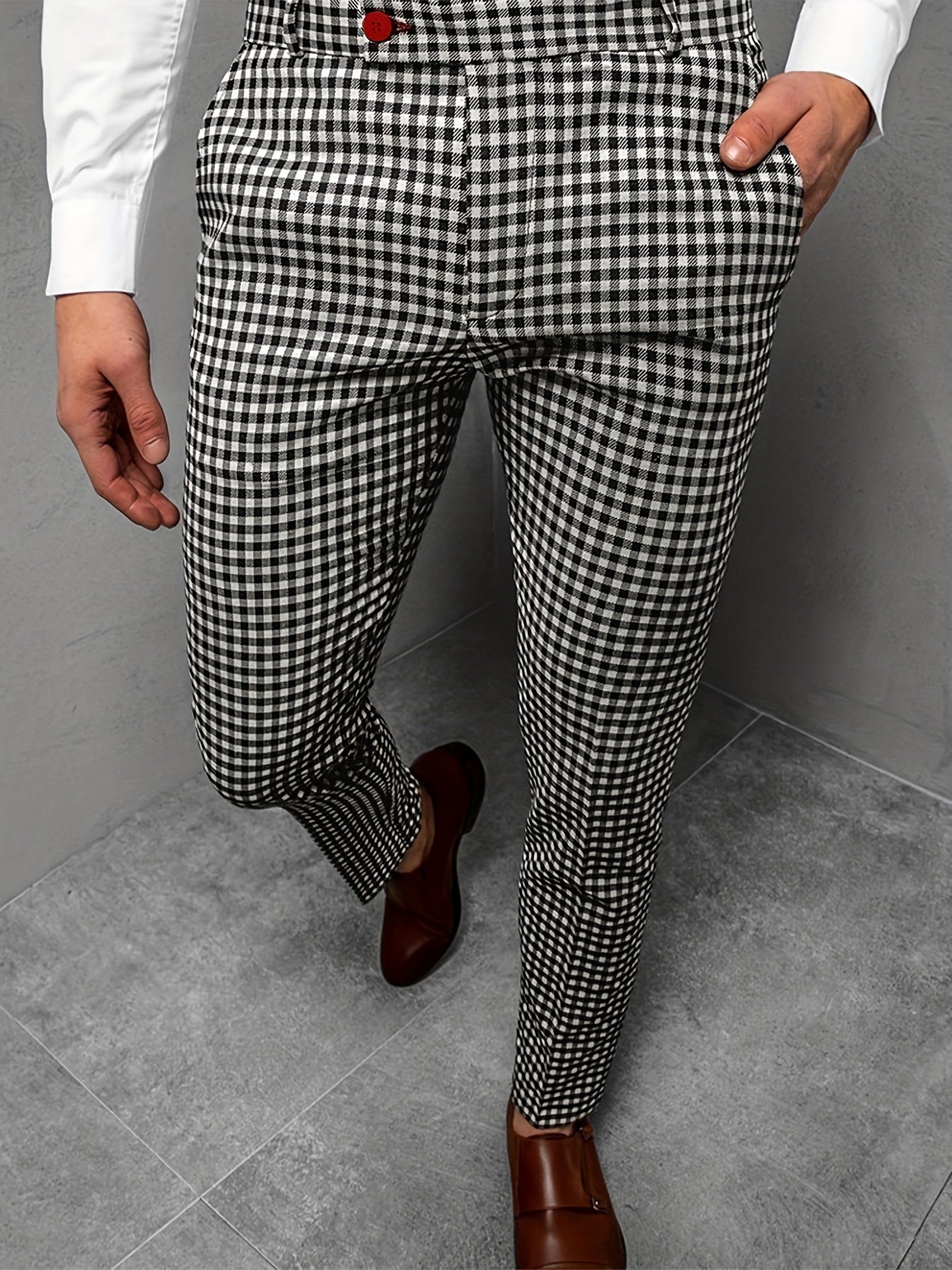 Old Money Style Mens Plaid Suit Pants