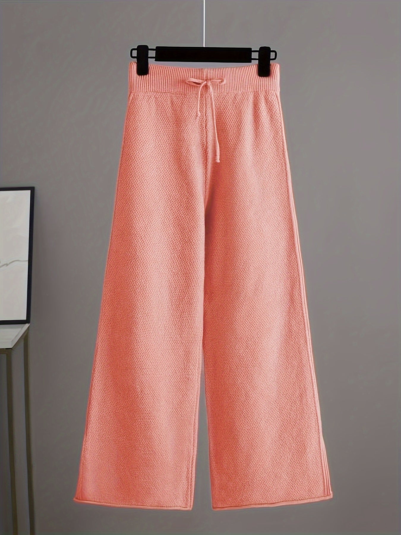 Cozy Knit Pants Set Drawstring Waist Wide Leg Pants