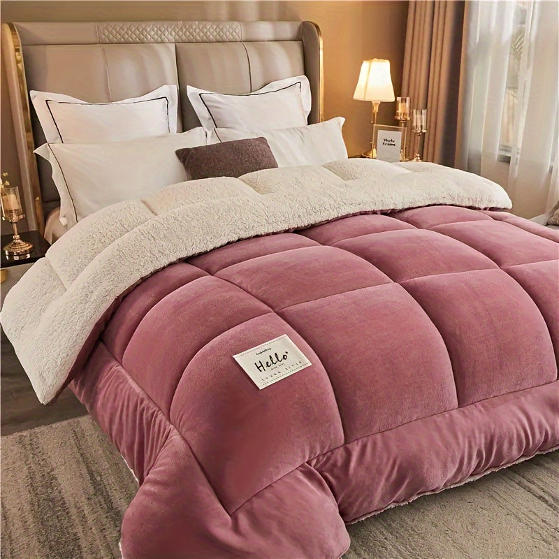 Thick Comforter 1pc - All Season Quilted Ultra Soft Breathable, Box Stitch Solid Color Comforter, Machine Washable Bedroom Warm Autumn And Winter Comforter