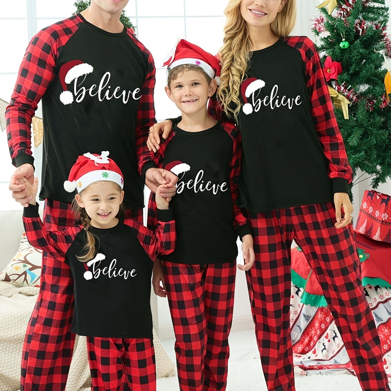 Family Matching Christmas Pajamas Sets- 'Believe' Print