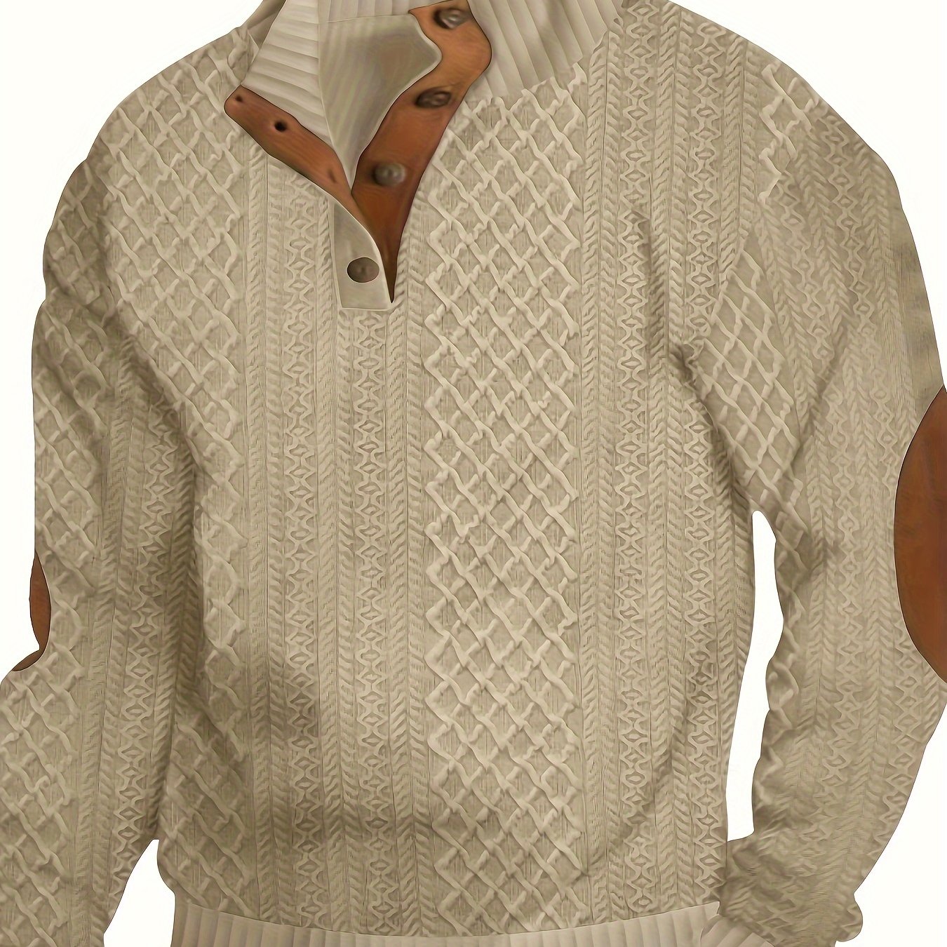 Men's Classic Jacquard Stand Collar Pullover Sweater - Casual Long Sleeve Knit Top for Fall/Winter, Polyester