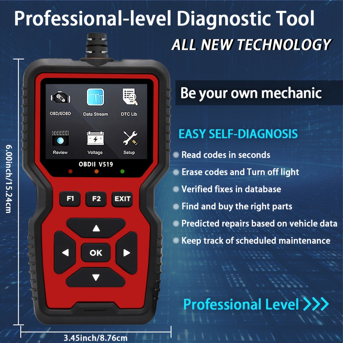 OBD2 Scanner Tool - Professional Diagnostic Code Reader with Live Data for Check Engine Light, OBDII Vehicle Compatibility