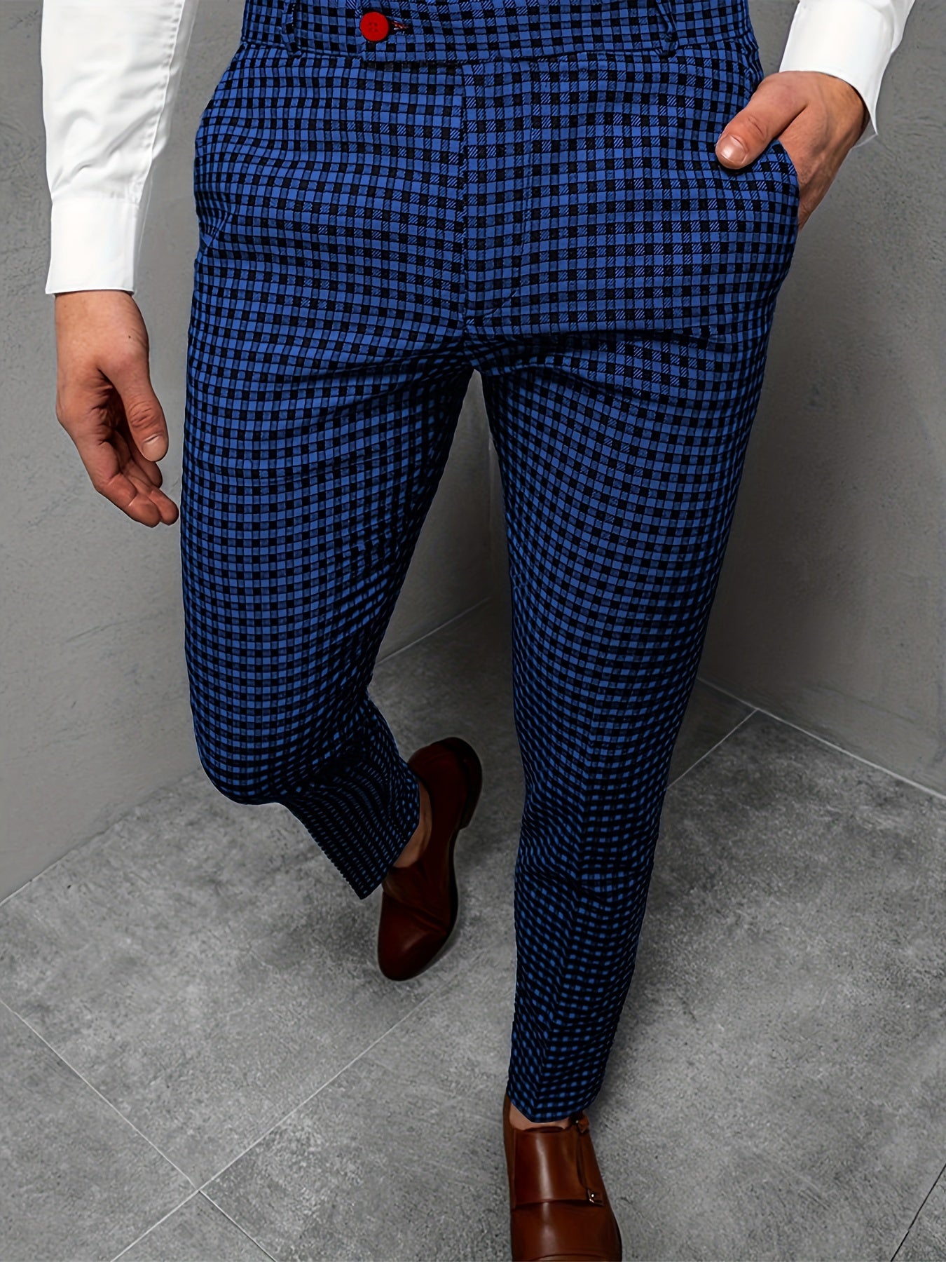 Old Money Style Mens Plaid Suit Pants