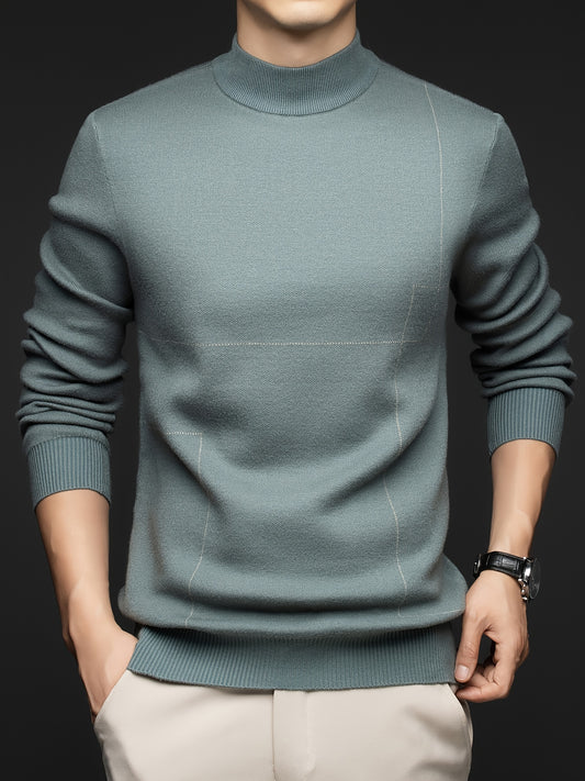 Men's Striped Knit Pullover Sweater - Casual Long Sleeve Turtle Neck Design for Fall and Winter Season, Soft and Cozy Fabric for Everyday Wear