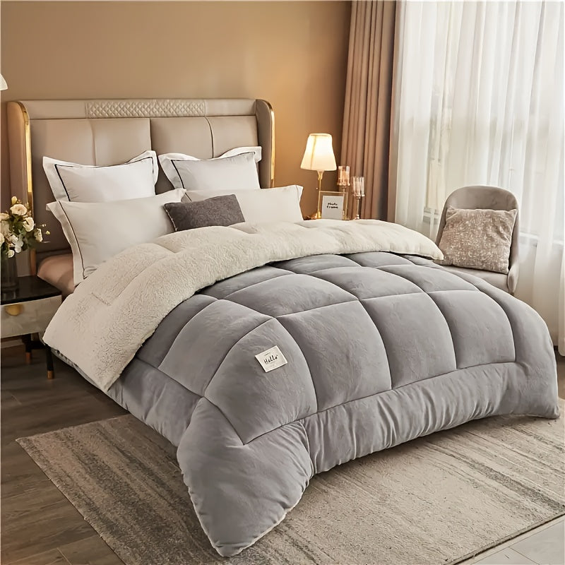 Thick Comforter 1pc - All Season Quilted Ultra Soft Breathable, Box Stitch Solid Color Comforter, Machine Washable Bedroom Warm Autumn And Winter Comforter