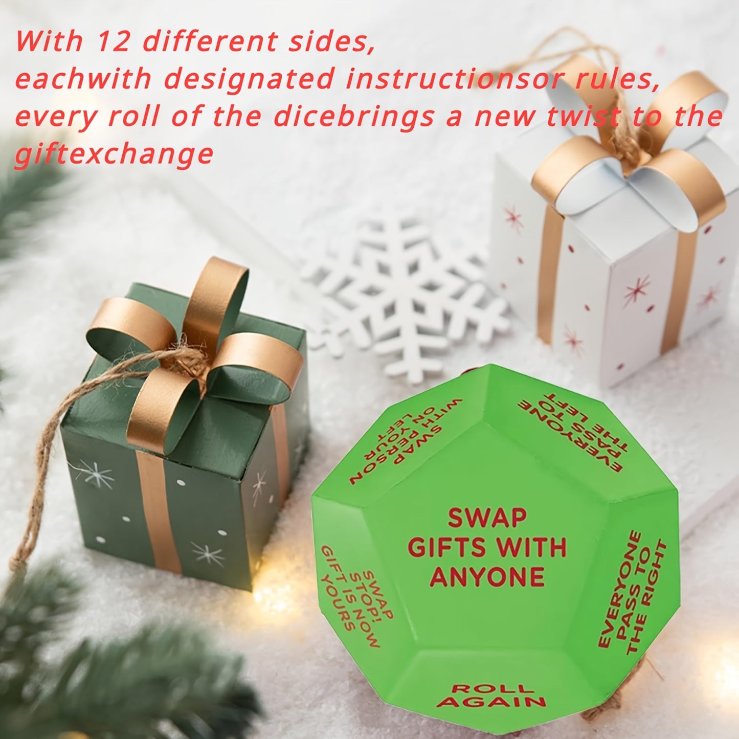 Christmas Party Favor Dice - 3x3 Inch Santa Gift Exchange Game, 12 Unique Sides for Festive Holiday Fun & Family Entertainment