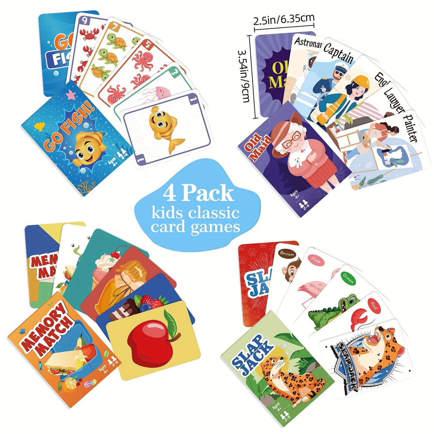 Classic Children's Card Games Set - 172 Cards - Go Fish, Slap Jack + More