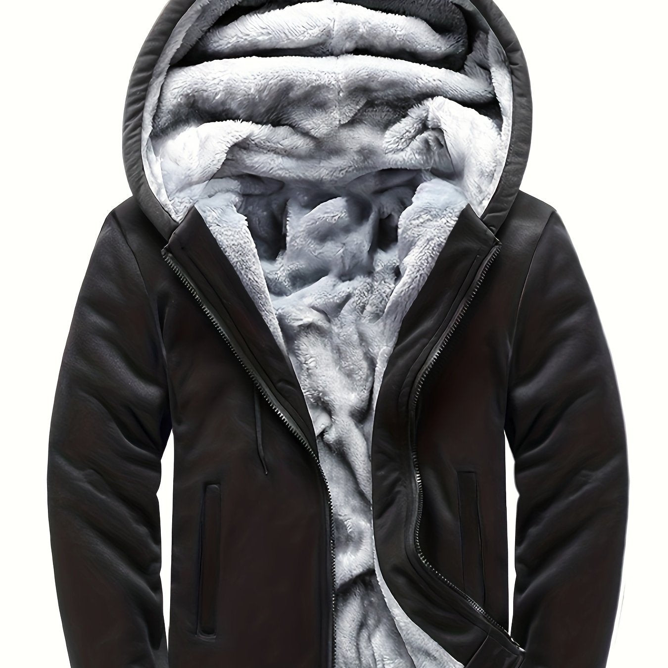 Men's Warm Fleece Hooded Jacket, Casual Color Block Jacket Coat For Fall Winter