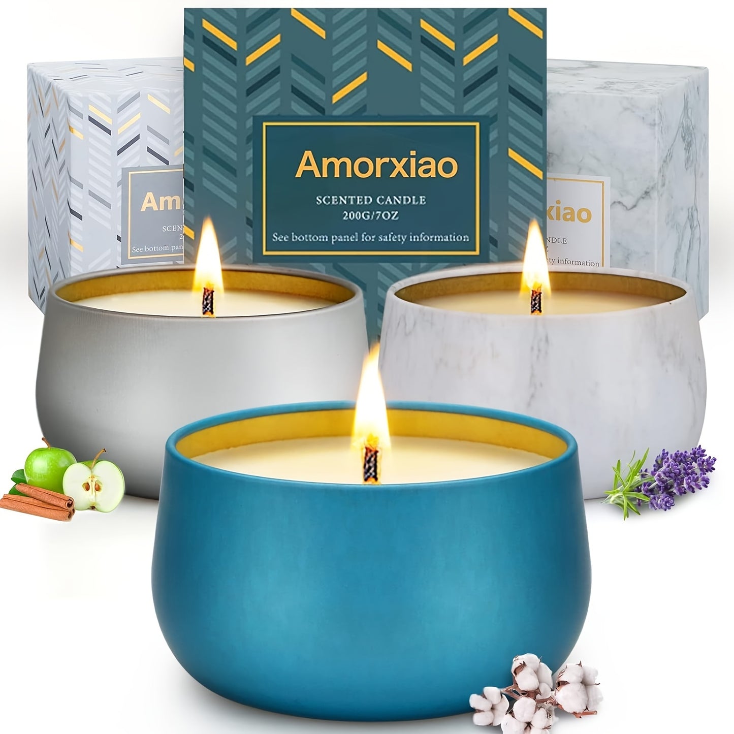 Teal Gold Soy Candles With 120 Hour Burn for Home, 3 Pack Scented Candles Gifts Set, Long Lasting Aromatherapy