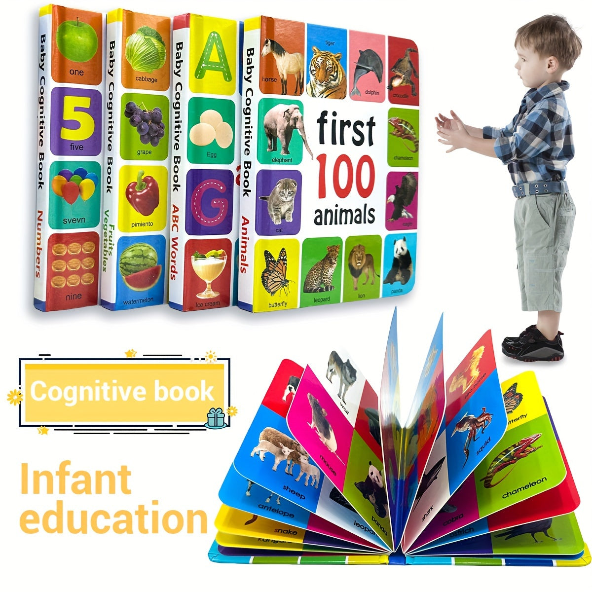 My first 100 learning encyclopedias: a set of 4 early English word learning boards