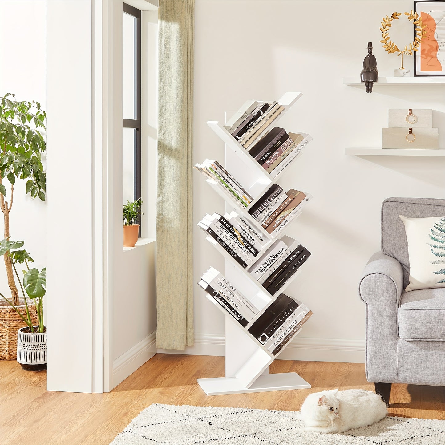 Compact Tree Bookshelf with 9 Spacious Tiers