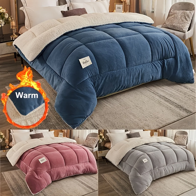 Thick Comforter 1pc - All Season Quilted Ultra Soft Breathable, Box Stitch Solid Color Comforter, Machine Washable Bedroom Warm Autumn And Winter Comforter