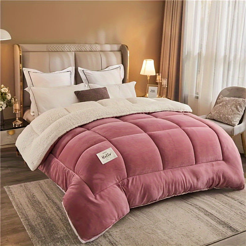 Thick Comforter 1pc - All Season Quilted Ultra Soft Breathable, Box Stitch Solid Color Comforter, Machine Washable Bedroom Warm Autumn And Winter Comforter