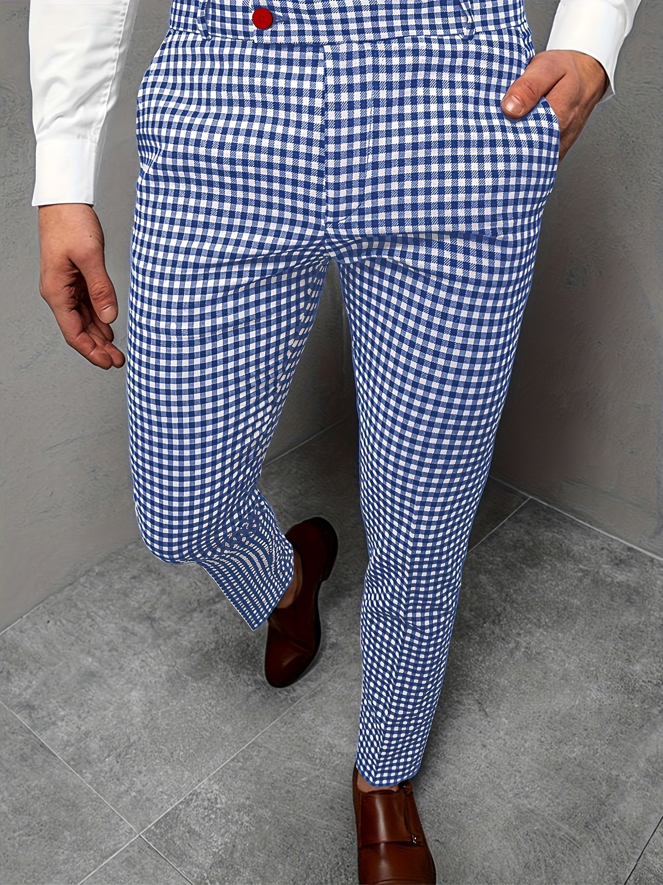 Old Money Style Mens Plaid Suit Pants