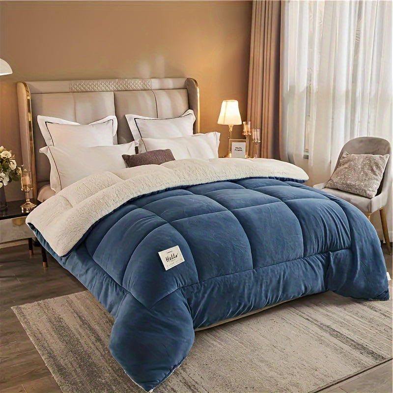 Thick Comforter 1pc - All Season Quilted Ultra Soft Breathable, Box Stitch Solid Color Comforter, Machine Washable Bedroom Warm Autumn And Winter Comforter