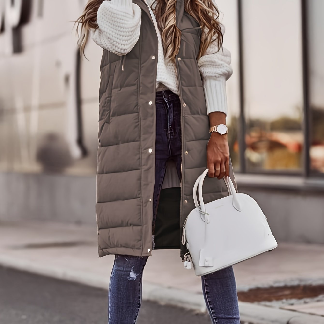 Chic Sleeveless Hooded Coat