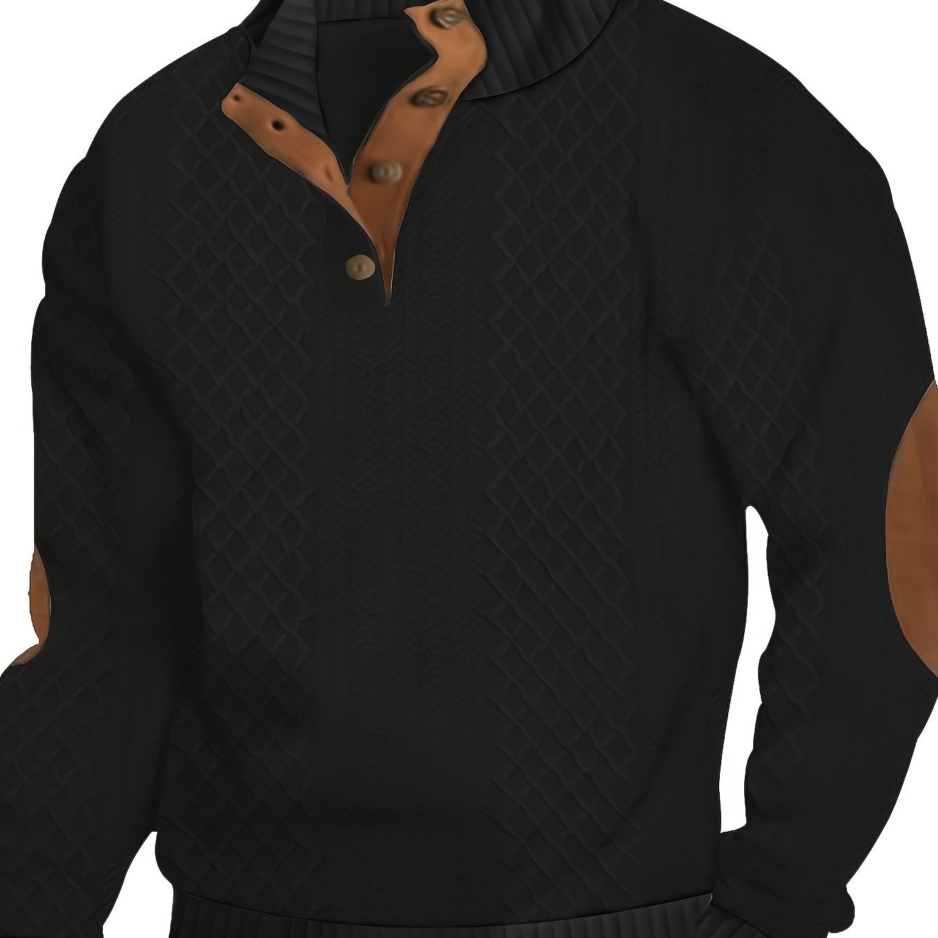 Men's Classic Jacquard Stand Collar Pullover Sweater - Casual Long Sleeve Knit Top for Fall/Winter, Polyester